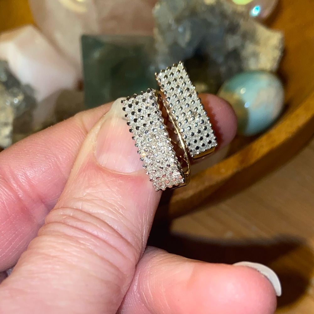Vintage Custom 10K Yellow Gold 104 Genuine Diamond Four Row Huggie Earrings - Picture 15 of 15